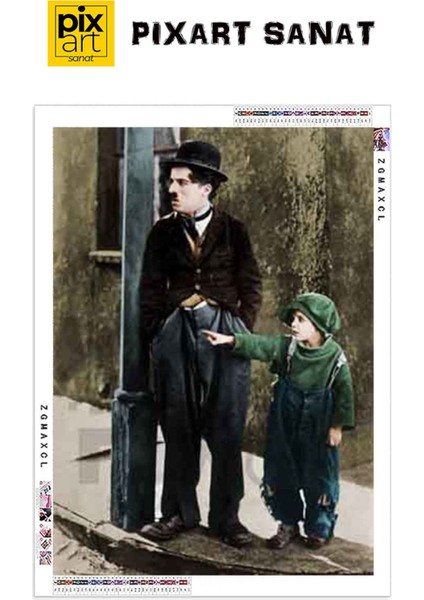 Charlie Chaplin Ve Cocuk 41 x 71 Elmas Mozaik Tablo