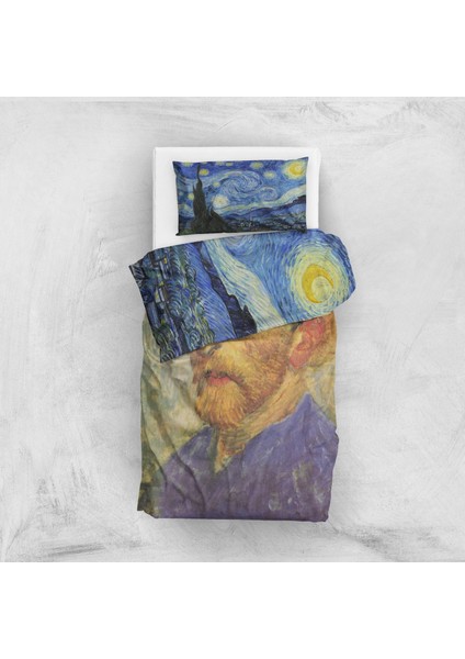 The Starry Night & Self-Portrait With Straw Çift Taraflı Nevresim Takımı - 200 cm x 220 cm