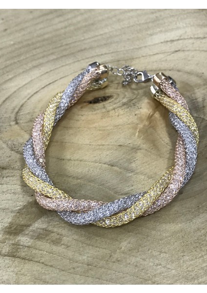 Saç Örgüsü Içi Taşlı Gümüş Bileklik