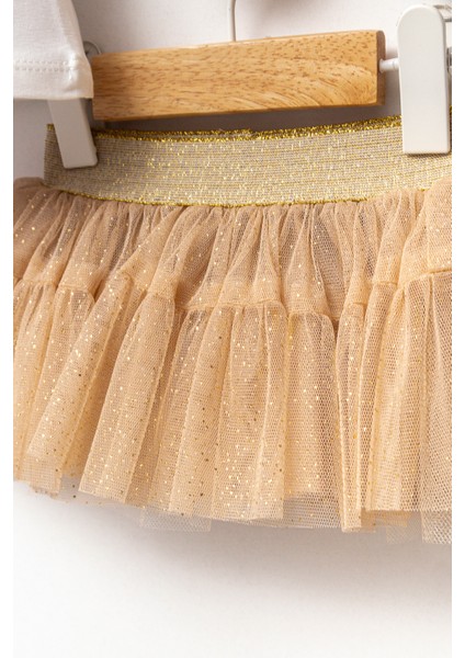 Kız Bebek Alt Üst Üçlü Takım Pamuklu Uzun Kollu Hırkalı Baskılı Tişörtlü ve Tüllü Etekli fırsatları