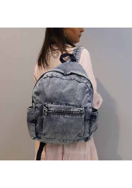 Yıkamalı Mavi Kot / Denim Sırt Çantası