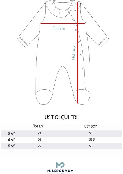 Mevsimlik Yaka Detaylı %100 Pamuk  Kız Çocuk Tulum 3-9 Ay