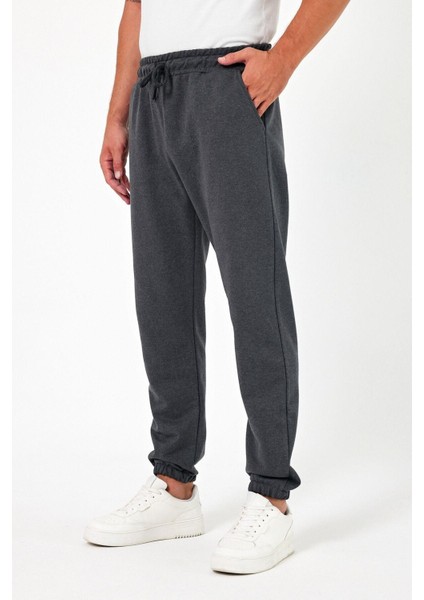 Kalın Antrasit Erkek Eşofman Altı Jogger Arka Cepli Lastik Paça Regular Fit Şardonsuz