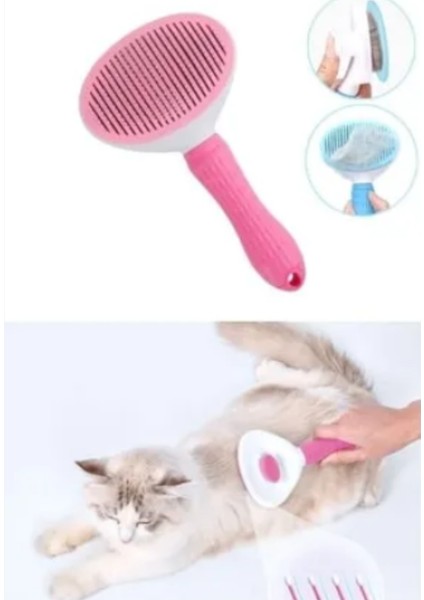 Otomatik Tarak Temizlenen Tuşlu Evcil Hayvan Fırçası Kedi Köpek Tüy Toplayıcı Tarak Düğmeli Pm