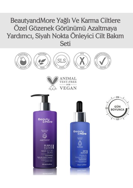 Beautyandmore yağlıKarma Ciltlere Özel Azaltan Önleyici Cilt Bakım Seti