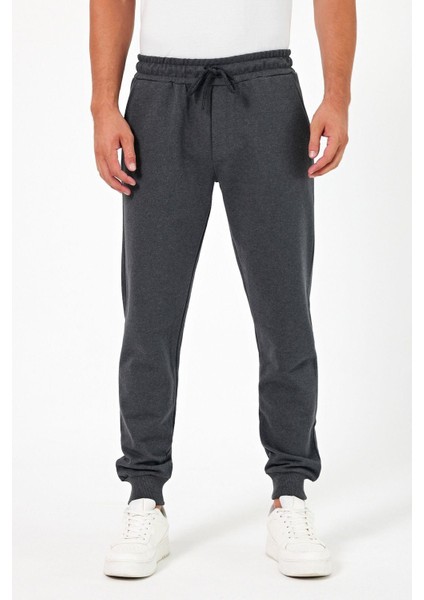 Kalın Antrasit Erkek Eşofman Altı Jogger Arka Cepli Paça Lastikli Regular Fit Şardonsuz