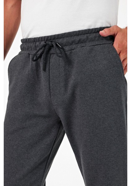 Kalın Antrasit Erkek Eşofman Altı Jogger Arka Cepli Paça Lastikli Regular Fit Şardonsuz modelleri