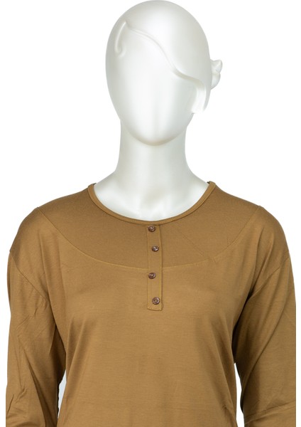 Kadın Klasik Düğme Desenli Yuvarlak Yaka Büyük Viskon Penye Anne Bluz fiyatları