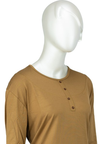 Kadın Klasik Düğme Desenli Yuvarlak Yaka Büyük Viskon Penye Anne Bluz fırsatları