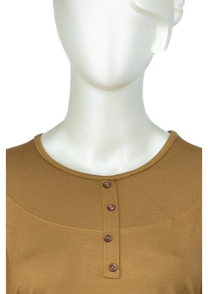 Kadın Klasik Düğme Desenli Yuvarlak Yaka Büyük Viskon Penye Anne Bluz indirimleri