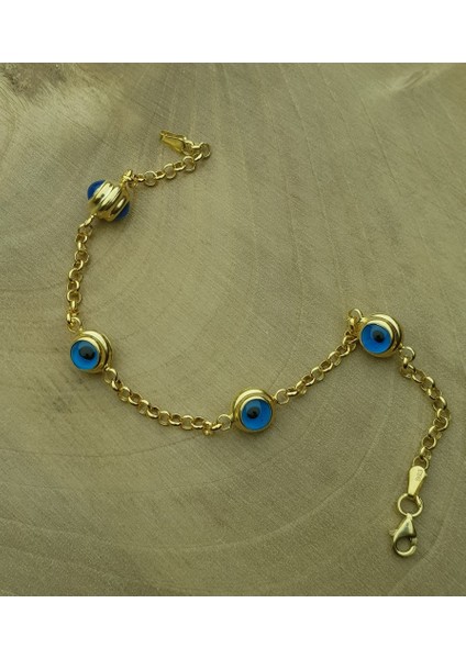 Altın Kaplama Nazarlı Gümüş Bileklik
