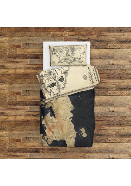 Yüzüklerin Efendisi Orta Dünya Haritası & Game Of Thrones Map Nevresim Takımı - 200 cm x 220 cm