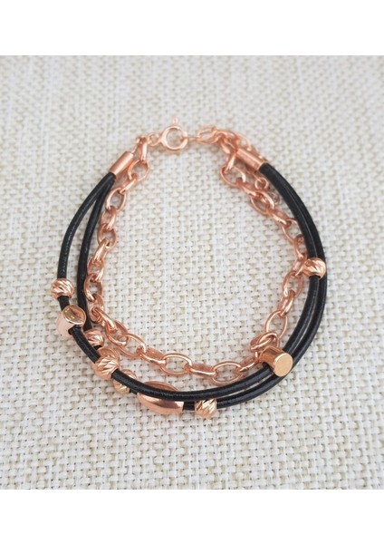 Deri Zincir 3 Sıra Gümüş Bileklik