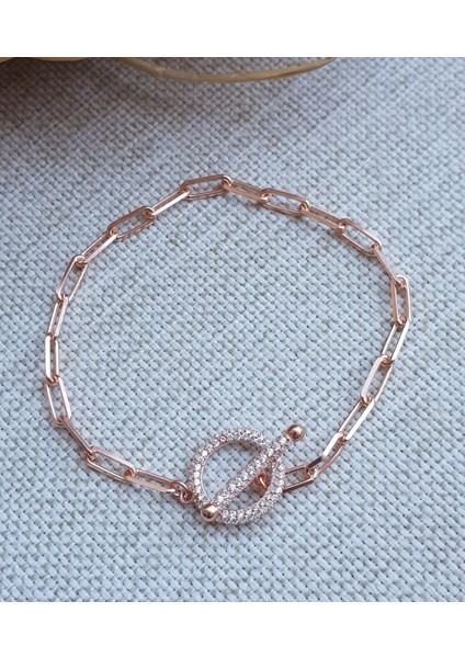 Çubuk Zincir Taşlı Kilit Gümüş Bileklik