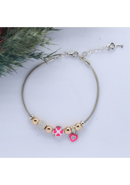 Yonca-Kalp (Clever-Heart) Figürlü 925 Ayar Gümüş Charm Bileklik