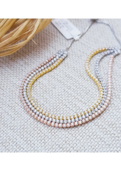 Asansörlü 3 Renk 3 Sıra Su Yolu Gümüş Bileklik