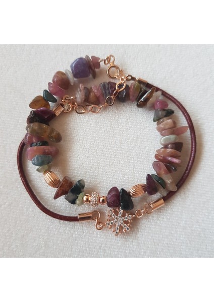 Turmalin Taş Çift Dolama Tasarım Gümüş Bileklik