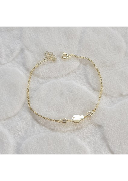 Altın Kaplama Balık Tek Taş Gümüş Bileklik