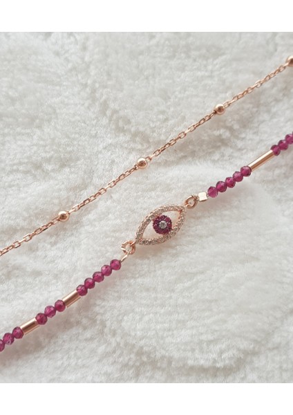 Bordo Doğaltaş Göz Kombin Gümüş Bileklik