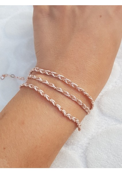 Üç Dolama Italyan Zincir Ipek Ip Gümüş Bileklik