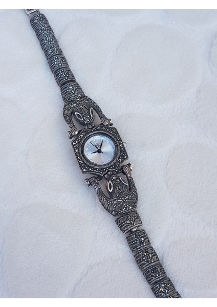 Kaplanlı Markazit Taşlı Gümüş Saat