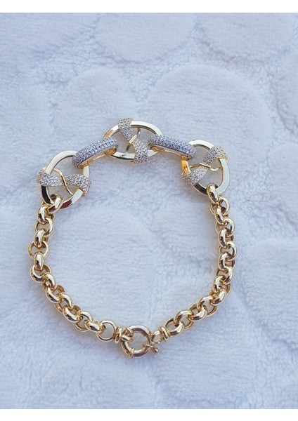 Taşlı Altın Kaplma Hallov Gümüş Bileklik