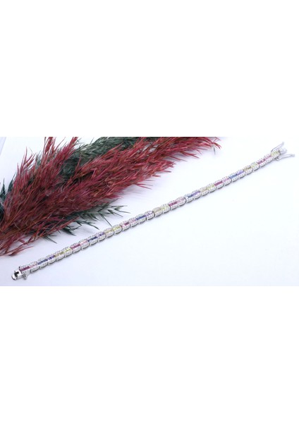 Ithal Renkli Taşlı Gümüş Bileklik