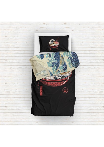 Great Wave Ramen Bowl & Kanagawa Oki Nami Ura Çift Taraflı Nevresim Takımı - 200 cm x 220 cm