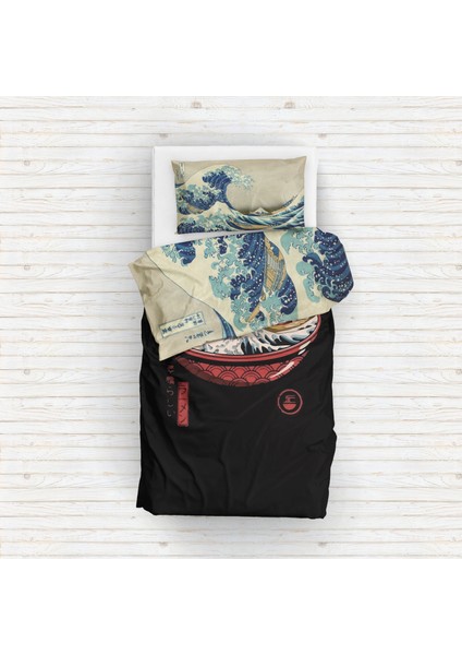 Great Wave Ramen Bowl & Kanagawa Oki Nami Ura Çift Taraflı Nevresim Takımı - 200 cm x 220 cm