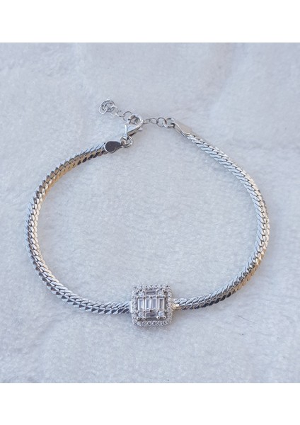 Baget Taşlı Hasır Gümüş Bileklik