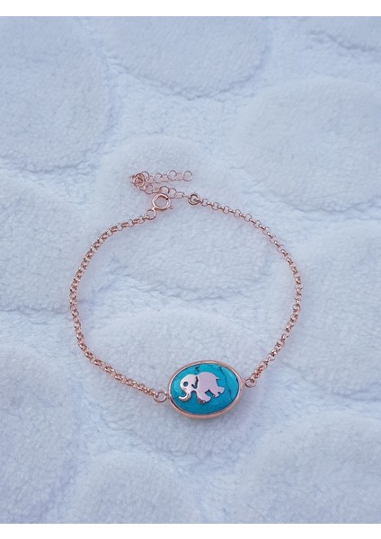 Sıvama Firuze Taş Fil Gümüş Bileklik