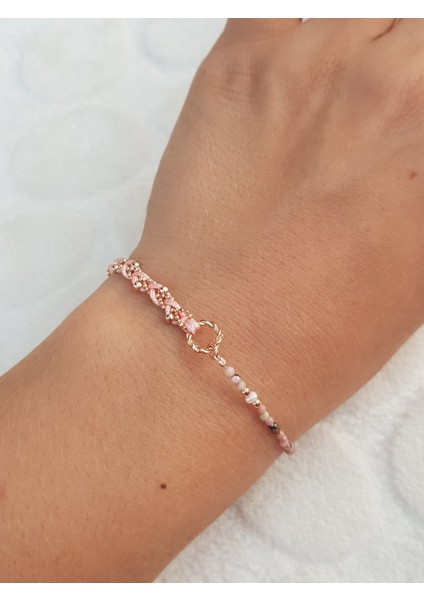 Italyan Zincir Ipek Ip Örme Doğaltaş Gümüş Bileklik