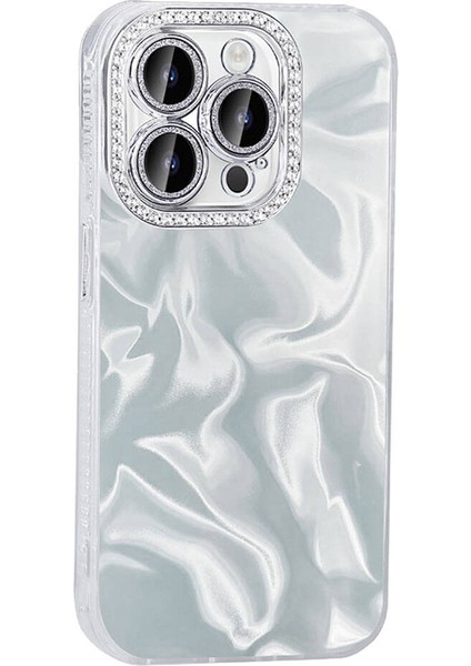 Iphone 15 Pro Max Uyumlu Desenli Parlak Simli Taşlı Kamera Korumalı Kılıf