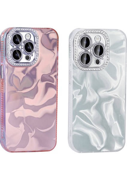 Iphone 15 Pro Max Uyumlu Desenli Parlak Simli Taşlı Kamera Korumalı Kılıf