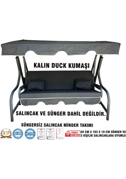 Lüks Duck Vip Salıncak Minder Seti 3 Kişilik (Süngersiz) Tenteli-Siyah-Salıncak Minder Seti