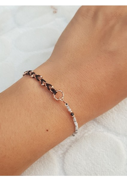 Italyan Zincir Ipek Ip Örme Doğaltaş Gümüş Bileklil