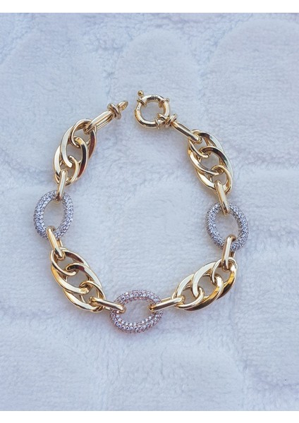 Taşlı Altın Kaplma Hallov Gümüş Bileklik