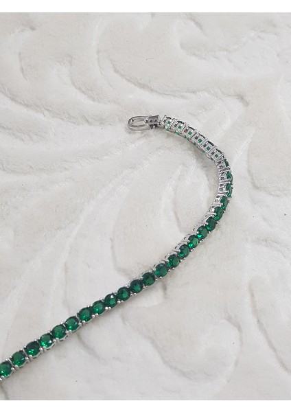 Ithal Yeşil Taşlı Yolu Gümüş Bileklik