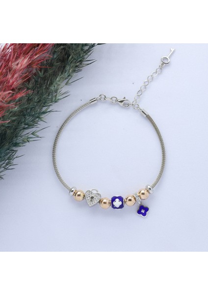 Yonca-Kalp (Clever-Heart) Figürlü 925 Ayar Gümüş Charm Bileklik