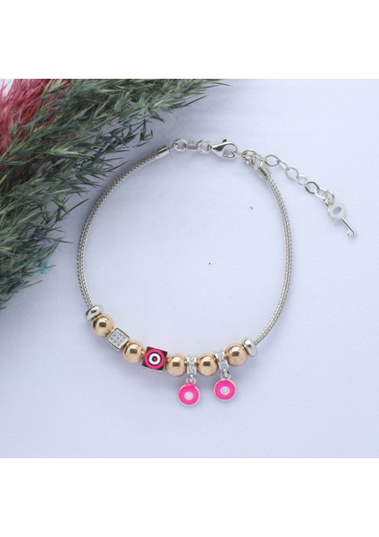 Yuvarlak (Circle) Figürlü 925 Ayar Gümüş Charm Bileklik