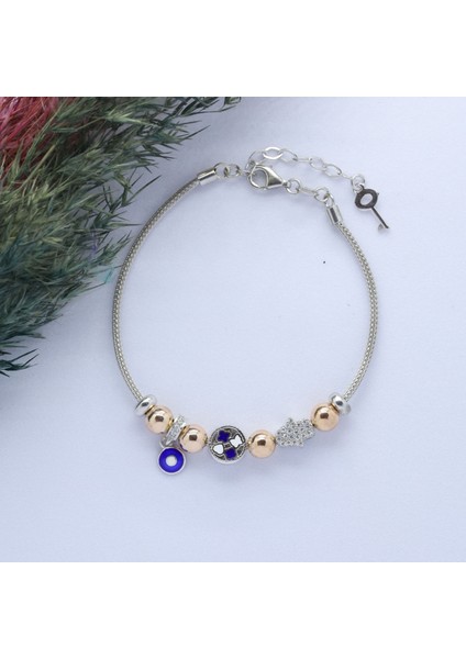 Fatma Ana Eli (Fatima Hand) Figürlü 925 Ayar Gümüş Charm Bileklik