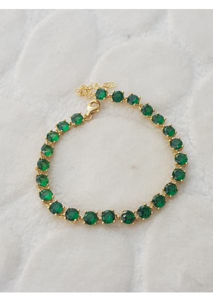 Yeşil Taşlı Su Yolu Gümüş Bileklik