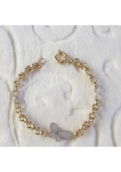Altın Kaplama Kelebekli Gümüş Bileklik