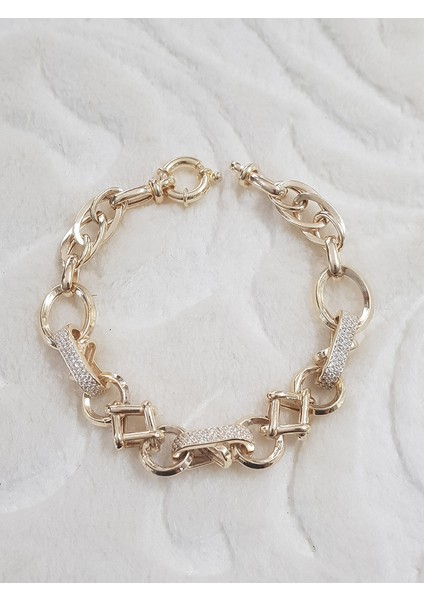 Altın Kaplama Taşlı Halloy Gümüş Bileklik