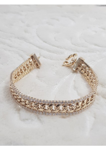 Zincirli Su Yolu Altın Kaplama Gümüş Bileklik