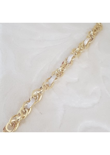 Taşlı Altın Kaplama Halloy Gümüş Bileklik