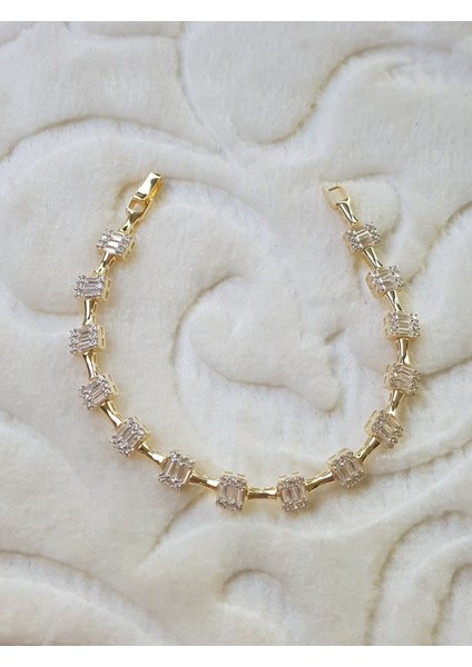 Baget Taşlı Altın Kaplama Gümüş Bileklik