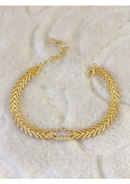 Altın Kaplama Bagetli Tasarım Gümüş Bileklik