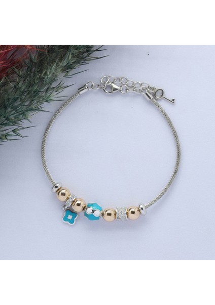 Sonsuzluk- Yonca (Infinity-Clever) Figürlü 925 Ayar Gümüş Charm Bileklik