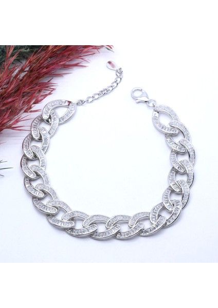 Baget Taşlı Ithal Samanyolu Gümüş Bileklik